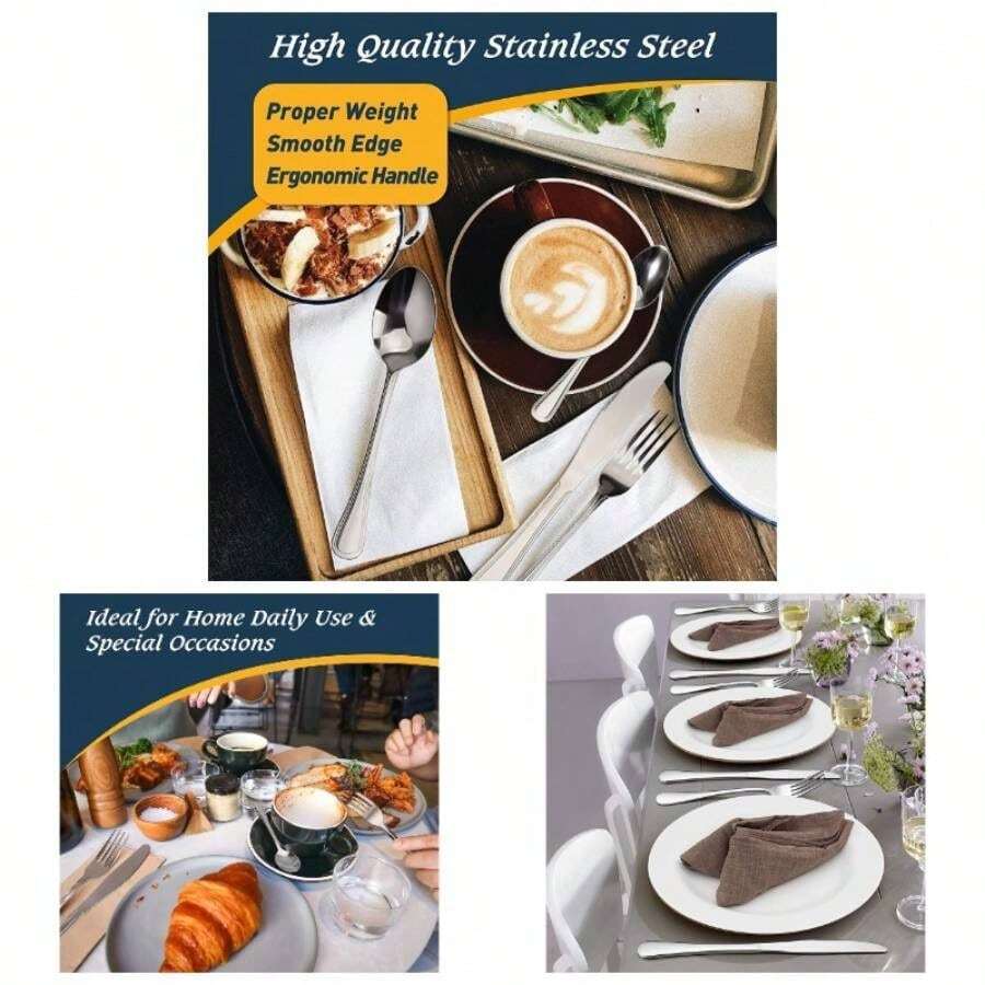 Cutlery Set, 4 Piece Stainless Steel Flatware Set, Tableware Silverware Set With Spoon Knife And Fork Set, Service 4, Dishwasher SafeEasy Clean, Mirror Polished - 4 Piece - View 1