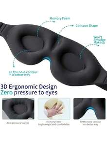 2-in-1 3D konturierte Schlafmaske, Unisex, entwickelt für Nickerchen und Schlaf, hilft gegen Müdigkeit, atmungsaktiv, lichtundurchlässig, weich und verstellbar, fördert tiefen Schlaf, geeignet für Reisen und kurze Nickerchen - Verschiedenfarbig - Übersicht 6