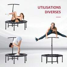 HOMCOM 40" Fitn Trampoline With Adjustable Handle Rebounder Trampoline Mini Jumper For Indoor Exercise Workout Black - Black1 - View 4