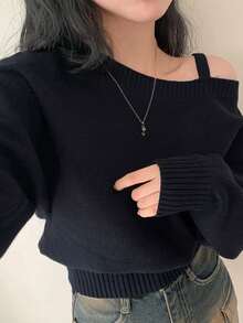 女士韩版单肩带蝙蝠袖宽松休闲毛衣