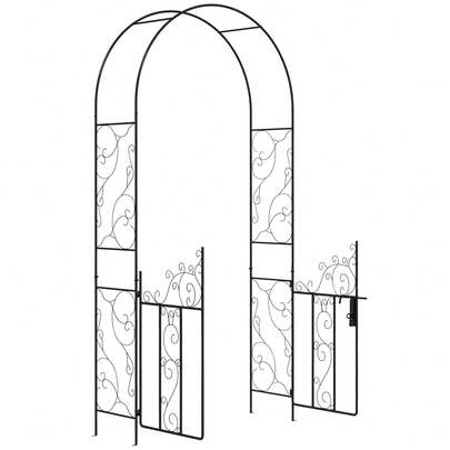  Outsunny Outdoor Garden Arch With Double Gates, Metal Garden Arbor For Climbing Plants, Roses, Vines, Wedding Arch For Outdoor, 125L X 38W X 227H Cm, Black