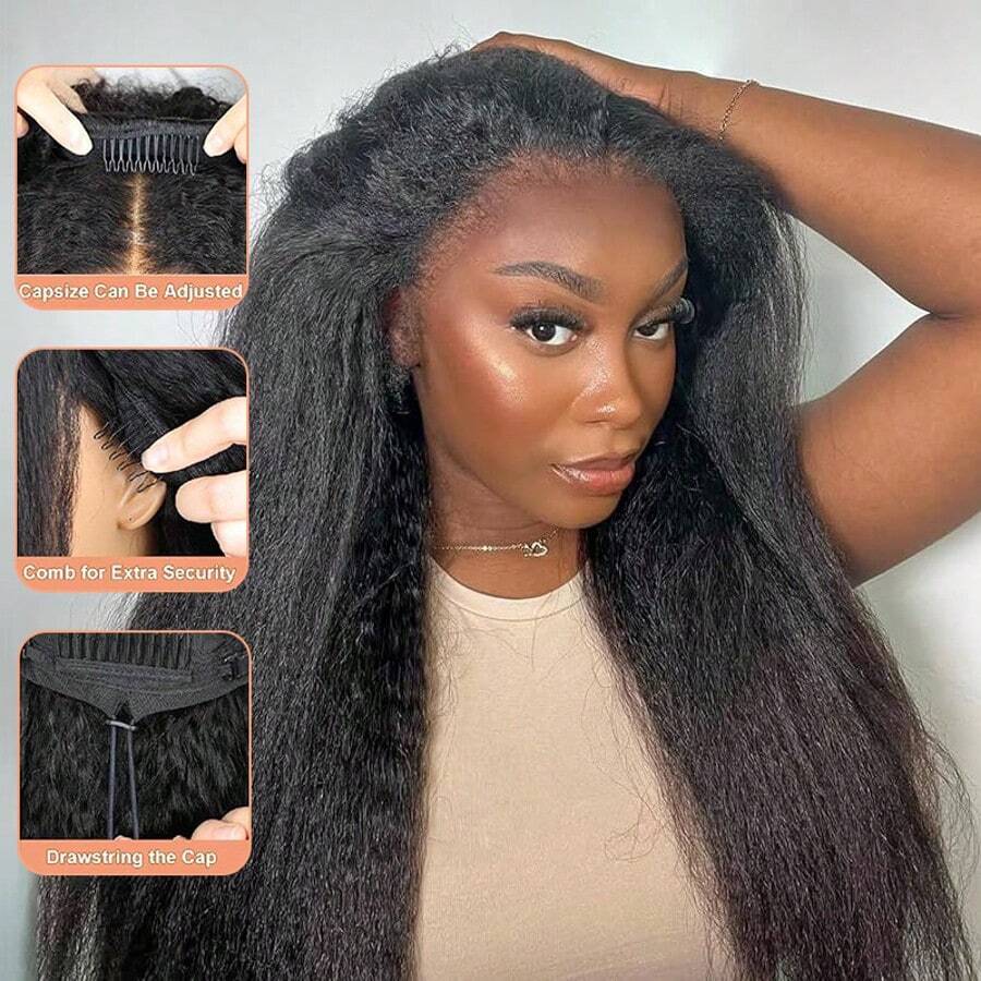 GABRIELLE Peluca de cabello humano 3 en 1, lisa y rizada, para mujer, 180 % de densidad, sin pegamento, con encaje, fácil de peinar, ideal para principiantes, sin costuras y con clip. - Natural Black - Ver 1