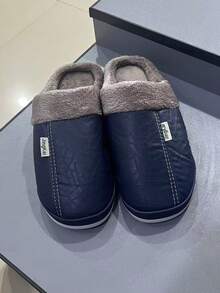 Men Letter Patch Decor Bedroom Slippers - Navy Blue - View 3