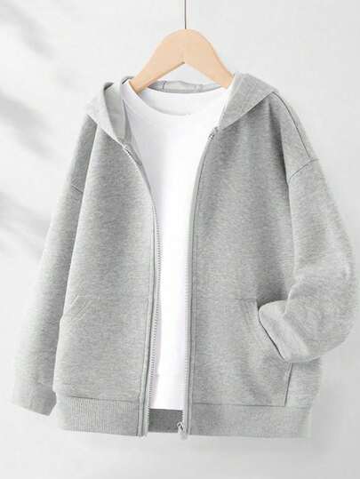Tween Girls Medium And Large Children's Hooded Zipper Sweatshirt With Pockets, Autumn And Winter, Versatile And Simple Style