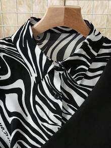 女士斑马纹二合一长袖衬衫 黑色 春季 - 黑色 - 查看 3