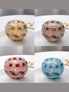 1 buc Suporturi de lumânări din sticlă mozaic, Ornament de cină pentru lumânări votive europene la modă romantică vintage pentru recuzită de nuntă, Decor la malul mării, Decor de bar