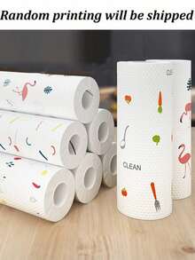 大卷一次性洗碗布、厨房纸巾、不粘印花清洁布、吸水干湿两用清洁布、可重复使用家用抹布 - 彩色 - 查看 3