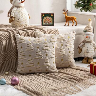 2 capas de almofadas de pelúcia acolchoadas para árvore de Natal, estilo natalino, adequadas para sala de estar, quarto, sofá, todas as estações