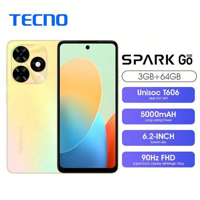  Tecno Spark Go 2024 3+64GB Android T-Go T606 - golbal Version3GB RAM 64GB Dual SIM 4G 6.6" 90Hz Display 13MP HDR Portrait Camera 5000mAh