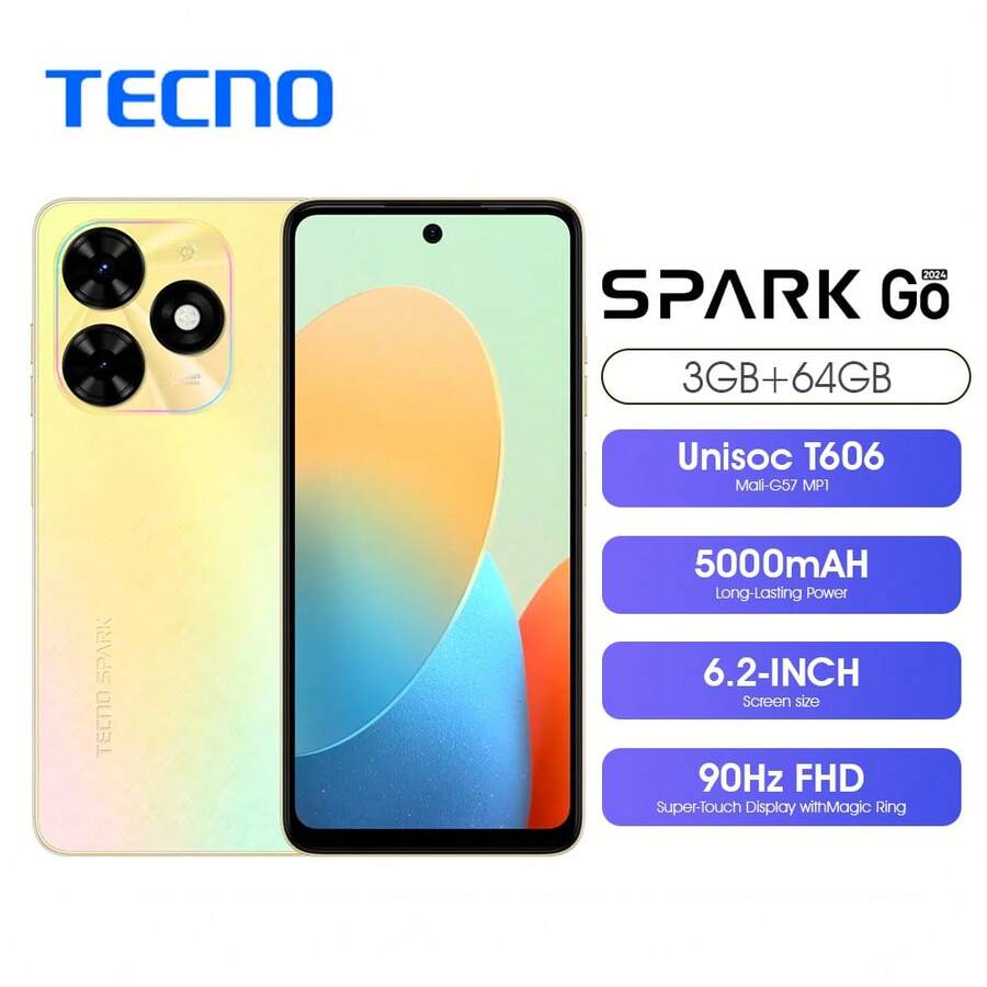 Tecno Spark Go 2024 3+64GB Android T-Go T606 - golbal Version3GB RAM 64GB Dual SIM 4G 6.6" 90Hz Display 13MP HDR Portrait Camera 5000mAh - 金色 - 查看 1