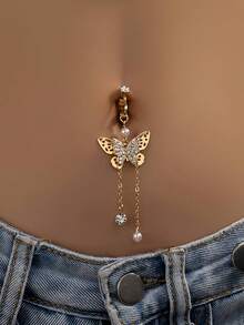 1pc Fake Belly Ring Clip On Belly Button Rings For Women CZ Dangle Belly Button Rings New Butterfly Belly Rings Non Piercing Jewelry