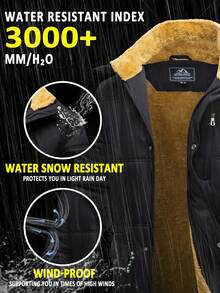 Men's Winter Jacket Water-Resistant Windproof Thicken Parka Snow Skiing Hooded Coat Hiking Camping - Black - View 5
