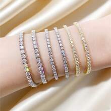 925 纯银极简奢华全密镶方晶锆石网球手链，适合女性的优雅礼物，适合订婚、周年纪念、日常佩戴 - 網球鏈 - 查看 5