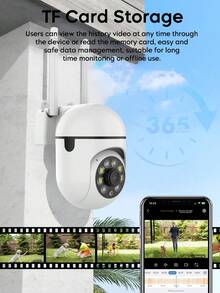 GENAI 2PC 1080P HD Outdoor Camera, PTZ With Cloud And TF Card Storage, Motion Detection And Night Vision, Home Entrance Monitoring, Garden Surveillance, Ideal Gift For Home - 彩色 - 查看 6