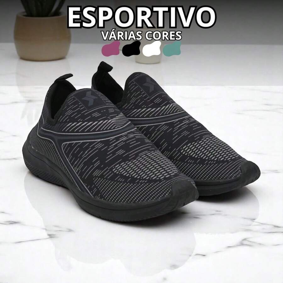 Tênis Meia Feminino – Design Anatômico, Calce Fácil e Conforto Ideal Para Qualquer Ocasião. - PRETO/PRETO - Visão 1
