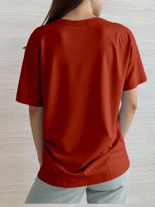 Camiseta basica playera mujer dama cuello redondo manga corta algodón comoda fresca lisa suave - Naranja Quemada - Ver 3