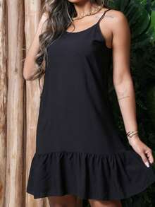 Loose Women's Dress With Adjustable Straps - Viscose Fabric - màu đen - Xem 5