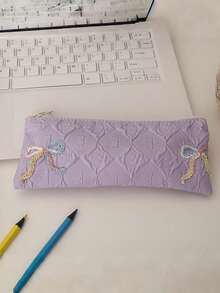 1 Estojo de Lápis com Laço: Com uma estética elevada, grande capacidade, funciona tanto como um estojo de papelaria fofo para meninas quanto como uma bolsa de armazenamento para estudantes. Com um design minimalista, porém adorável, é um item essencial para passeios e uma escolha ideal para senhoras conscientes de estilo. - Multicolorido - Visão 15