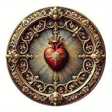 Vintage Sacred Heart Aluminum Wall Art - Golden Red Religious Decor, Home Office Spiritual Art - 彩色 - 查看 5