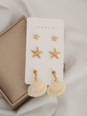 1套极简波西米亚风夸张街头美式海滩休闲度假海洋主题耳环（卡片随机）