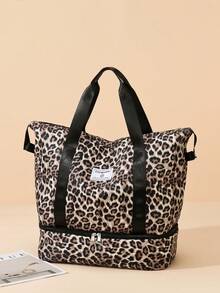 牛纹防水旅行袋，可折叠手提袋，大容量瑜伽袋，适用于飞机、购物、健身房、游泳 - 棕色 - 查看 9