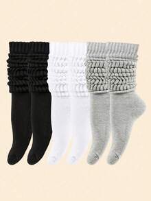 1/3 Pairs Women's Fall Autumn Winter Warm Slouch Knit Socks Simple Solid Color Slouchy Socks Women Scrunch Socks Men's And Women's Crew Socks Bubble Pile Socks Black, White & Gray Compression Socks Comfortable, Breathable, Fashionable Perfect Gifts For Hiking, Back To School, Halloween & Christmas Xmas