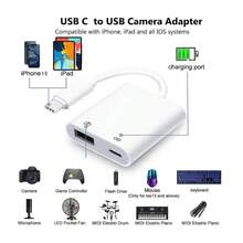 Adaptador multifuncional 2 em 1, conversor de transferência rápida de dados tipo C para USB/tipo C, compatível com iPhone 16/16 Pro/16 Pro Max/16 Plus/15/15 Pro/15Pro Max/iPad Mini6/iPad Air4/iPad Pro,
