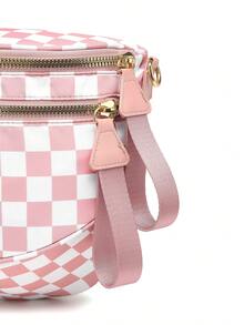 Classic Checkered Design Crossbody Bag–Matches Diverse Styles For Outings, Commutes & Leisure Time  Ample Space For Daily Errands, Casual Outings & Travel Adventures - Kẻ sọc hồng và trắng - Xem 7