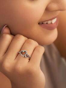 1pc Minimalist Hollow Double Heart S925 Sterling Silver Ring, Elegant Jewelry Gift For Women, Suitable For Daily Wear, Valentine's Day, Birthday - Hollow Double Heart Ring - View 3