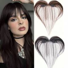 8inch Elegant Human Hair Straight Hair Full Hand Crochet Bangs Wig Universal For All Hair Types And Skin Colors - 彩色 - 查看 2