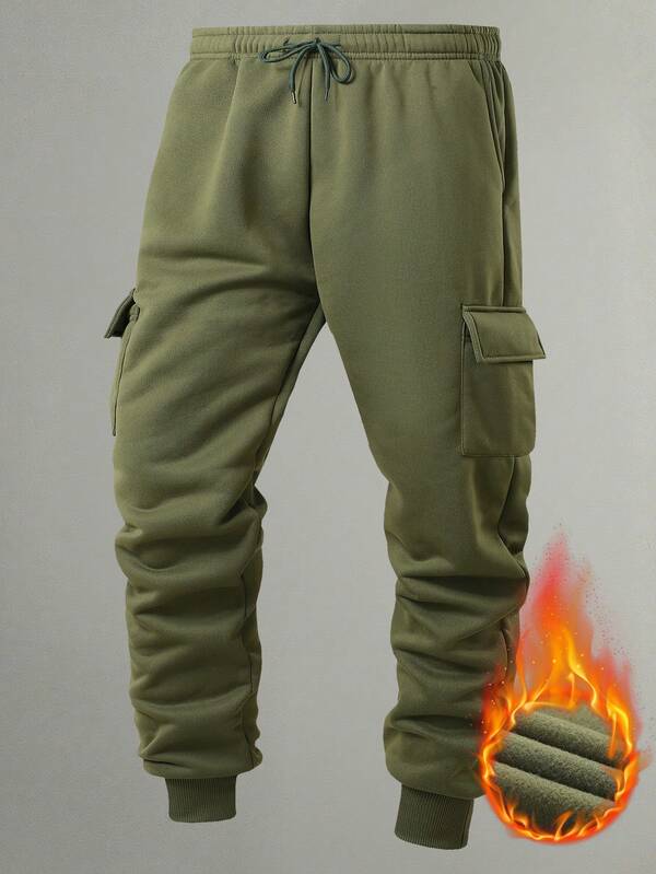 Herren Thermofutter Cargohose, lässige Hose mit mehreren Taschen, warm & dick für Herbst/Winter