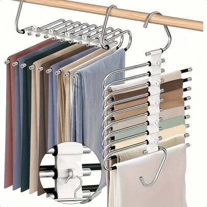 9-Tier Hanger Saves Space. Multi-Functional Hanger Made Of Stainless Steel, Suitable For Storing Pants, Jeans, Leggings, Long Pants, Antique Black Ones.
