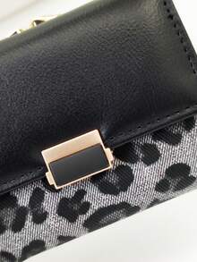 Leopard Print Snap Closure Short Women's Wallet Tri-Fold Multi-Function Purse; Solid Color Snap Closure Short Women's Wallet Tri-Fold Multi-Function Purse For Women Wallet Mini Wallet Purse Wallet Fall Small Wallet Cute Wallet - Black - View 5