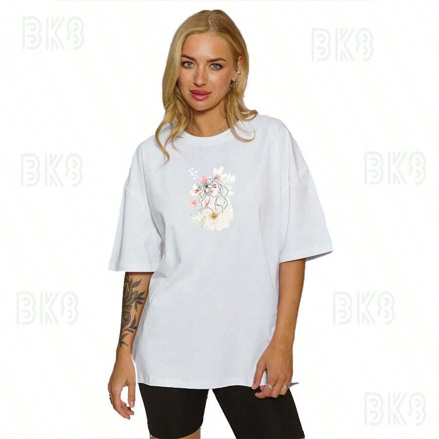 Camiseta Needstar Tshirt Feminina Algodão100% Passeio Casual Academia Treino Larga Mulher Moça Minimalista - Branco - Visão 1