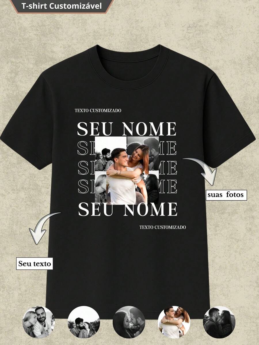 Camisetão Bootlag Personalizado com suas fotos mas tshirt - Preto - Visão 1