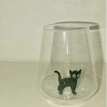 猫雕像玻璃杯，手工玻璃饮具，玻璃杯和水杯，玻璃马克杯，礼物，宠物，玻璃杯返校