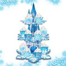 1件装雪花冬季卡通城堡造型蛋糕桌浪漫生日派对三层蛋糕桌甜点架甜点托盘 - 彩色 - 查看 4