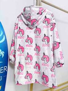 1pc High Permeability Printed Thickened Flannel Single Layer Hooded Sweatshirt, Video Game Controller & Space Pattern Wearable Blanket, Warm And Windproof Fleece Robe For Boys, Autumn/Winter - Multicolor - View 9