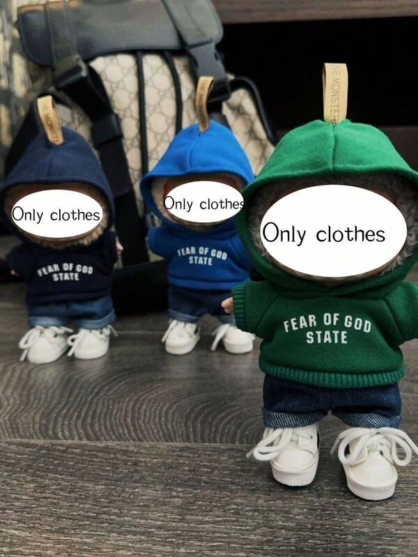One Set Of Cute For Labubu Doll Clothes - A Combination Of A Sweatshirt, Jeans, And Canvas Shoes. It Is Suitable For Labubu Dolls And Is A Stylish Outfit For Daily Play And Collection.