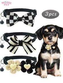 1pc Or 3pc/Set Cute Bowknot Cat/Dog Bell Collar, Suitable For Daily Use
