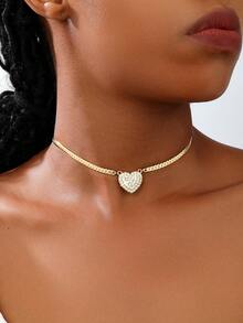 1 Stück modischer, vielseitiger, vollständig mit Strass besetzter Herz-Anhänger Kupferkette Halskette für Frauen, geeignet für den täglichen Gebrauch, Valentinstag, Dates, Familientreffen, Partys, elegantes Geschenk