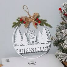 1pc Christmas Ironwork Hollowed-Out Decorative Pendant,"Christmas" Pine Deer Bow Metal Hollowed-Out Ornament,Christmas Creative And Simple Garland Doorplate,New Year Christmas Party Decoration