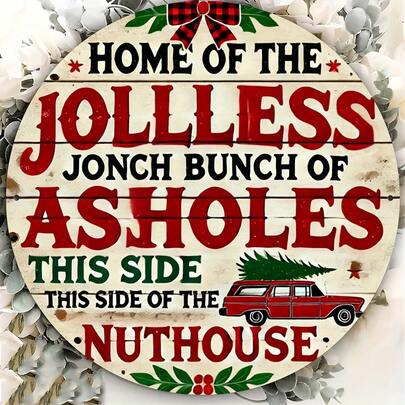 8x8 Inch Round Metal Christmas Welcome Sign - Perfect For Front Door Decor And Holiday Gift Decoration, Ideal For Room Decor, Random Hole Style