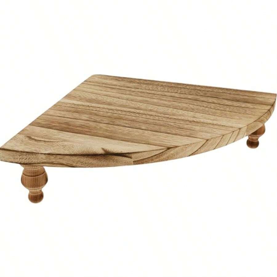 Corner Counter Wood Shelf, Rustic Pedestal Stand, Farmhouse Corner Shelves Stand, Tray Riser For Coffee Bar, Bathroom Countertop Organizer Corner, Centerpiece Display Riser For Kitchen (Wooden) - 卡其色 - 查看 1
