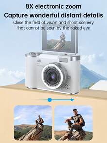 1 Pc 4K High Definition Digital Camera, Retro Micro Single Lens Digital Camcorder, 3 Inch Flip Screen With Flash, 16X Zoom, Comes With 32G Storage Card, Suitable Christmas/Birthday Gift For Boys & Girls Aged 3-18 - LK-007 White - View 8
