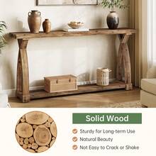 LITTLE TREE Console Table Sofa Table For Entryway, 63-Inch Long Solid Wood Farmhouse Couch Table Behind Sofa With 2-Tier Storage Shelf For Living Room, Foyer, Hallway - 棕色 - 查看 5