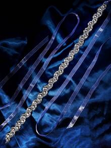 1pcs Bridal Belt Wedding Sash Belt With Crystal Rhinestones For Wedding Dress Bride Bridesmaid Gown - 銀色 - 查看 7