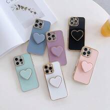 Plated Heart Stand & Plated Phone Case, Compatible With IPhone 17 16e 15 14 13 12 11 XS XR X 7 8 Plus Pro Max Galaxy S25 S24U S23 A55 A54 A35 A25 A15 A16 A17 A07 A06 REDMI NOTE 14/13/12/11/10/9/8 A5/A3, Electroplated Protective Cover - White - View 8