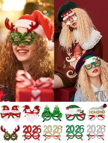1 pièce Lunettes en papier avec motifs Père Noël, sapin de Noël, renne. Lunettes de Noël, accessoires photo, décorations de Noël - Hiver, Nouvel An, Lunettes de Noël 2026. Lunettes de fête de Noël créatives et originales, accessoires photo pour le Nouvel An, fournitures de fête et d'événement, accessoires de fête