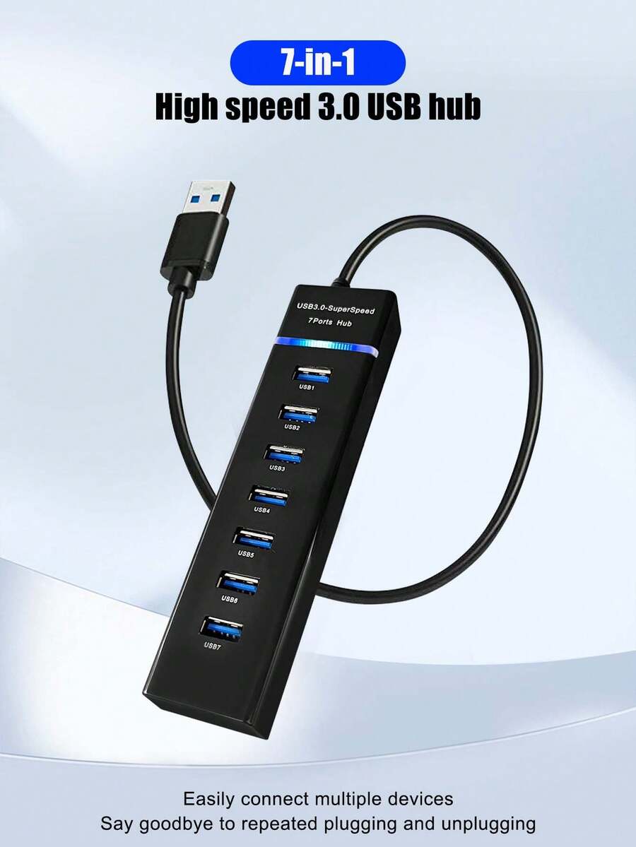 7 端口 USB 3.0 集线器扩展坞，通用鼠标键盘分配器